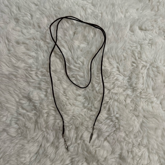 Silver Feather Pendant Necklace on Black Cord - Picture 5 of 6